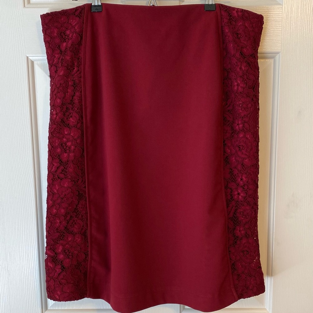 NWOT Red Pencil Skirt with Lace